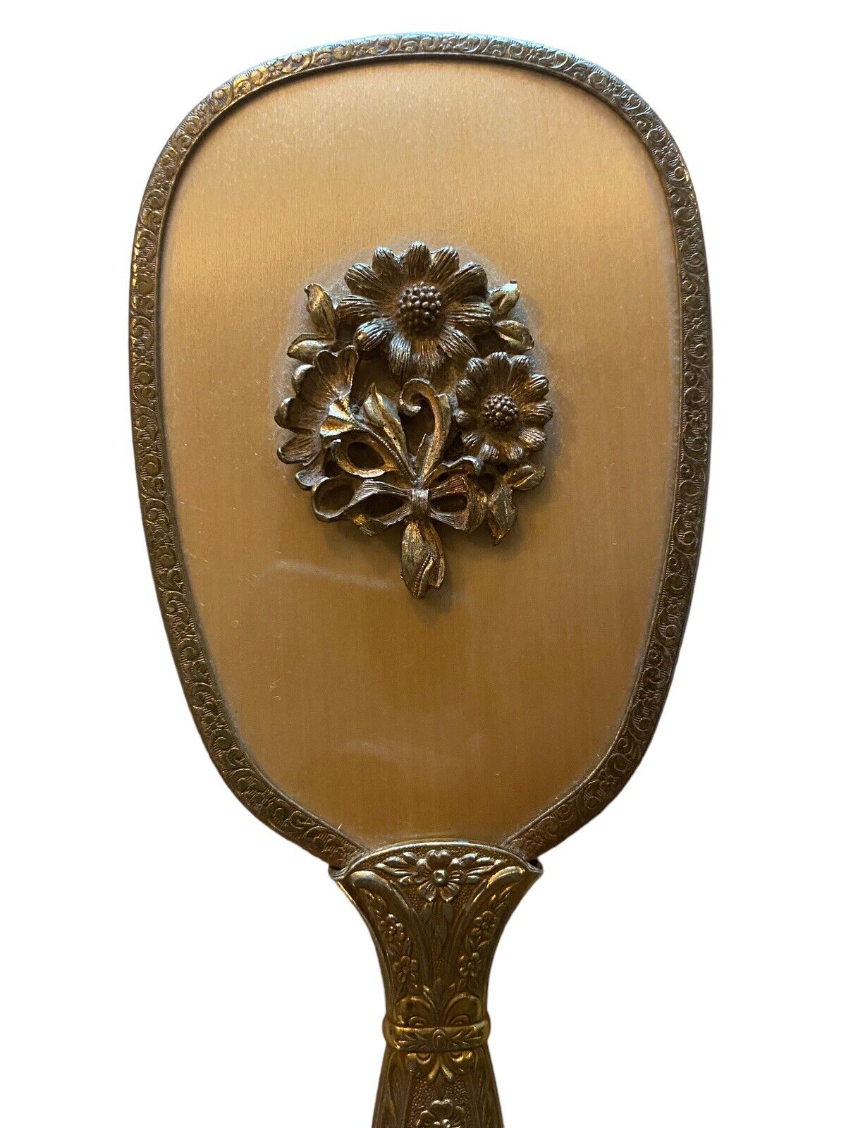 Vintage Hollywood Regency  Gold Tone Raised Floral  Design Handled Vanity Brush