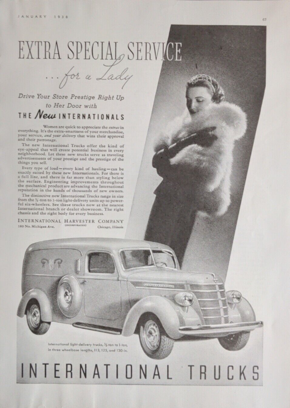 1938 International Trucks Impress The Woman Fur Coat Delivery Vintage Print Ad 7