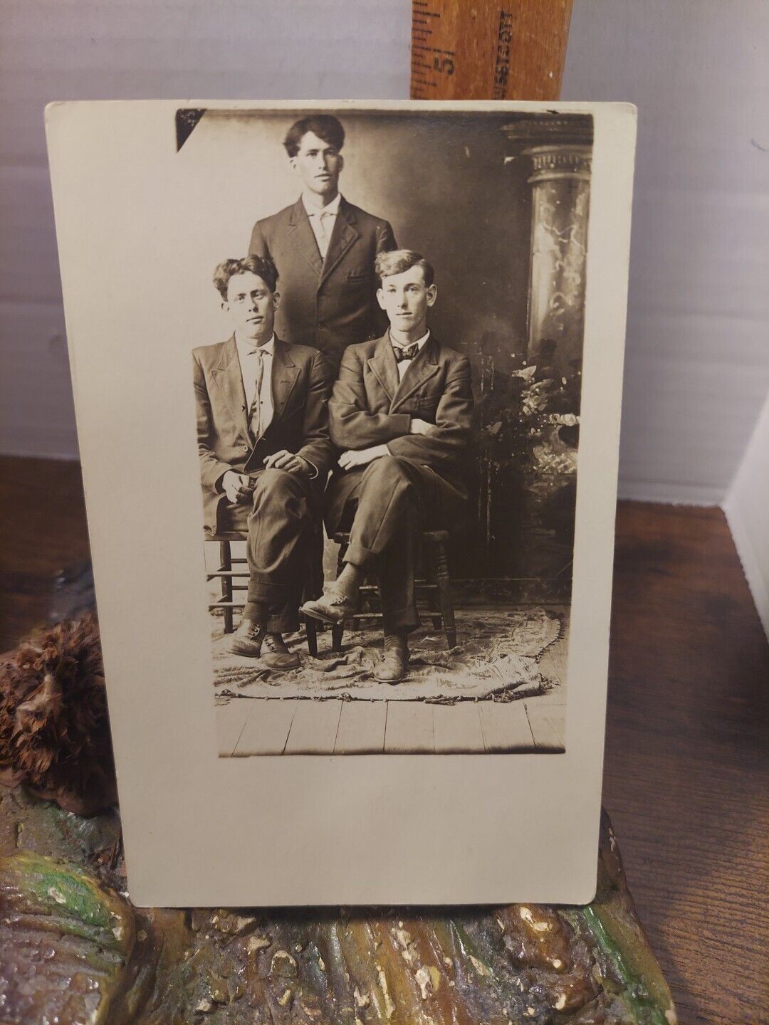 Antique RPPC Real Postcard 1912 3 Men Richard & Arthur May, Delamer McCullough