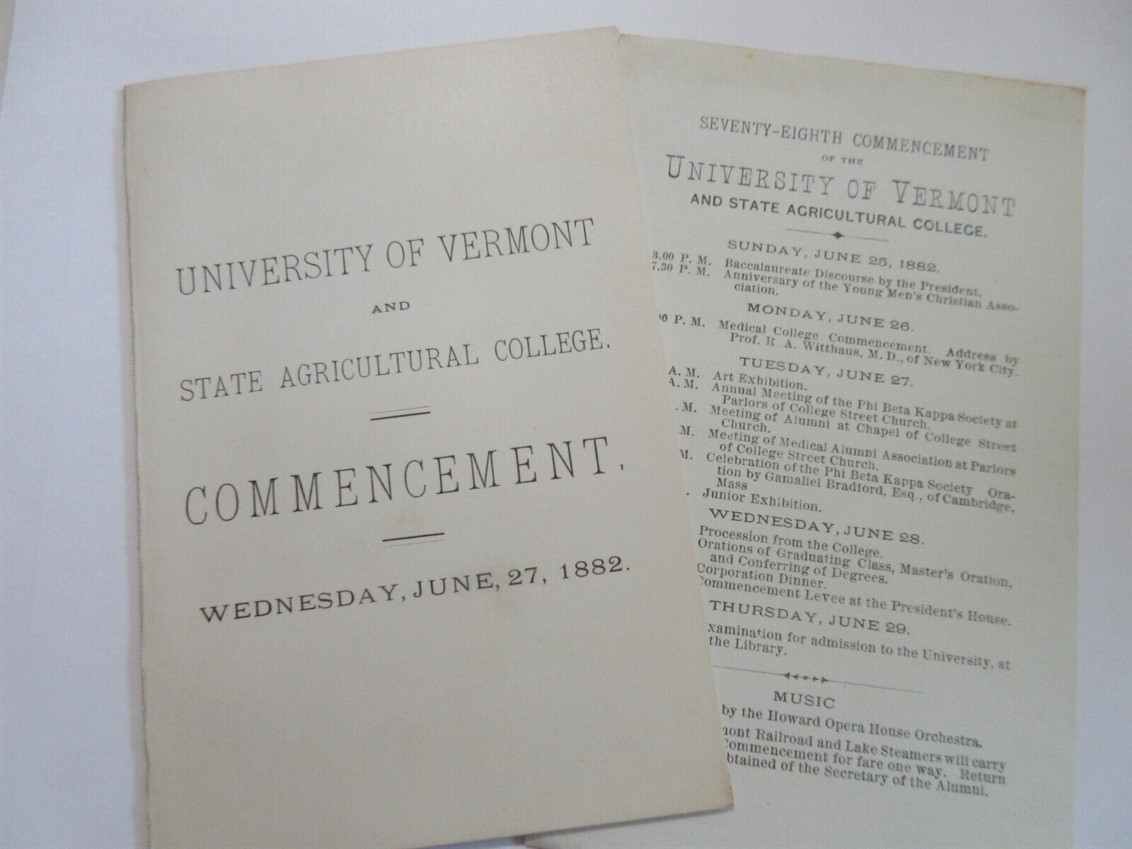 1882 University of Vermont & State Agricultural College Commencement Program