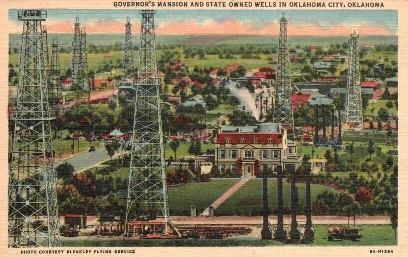Vtg Postcard Oil Field at Governor\'s Manson Oklahoma City, Oklahoma Posted 1945