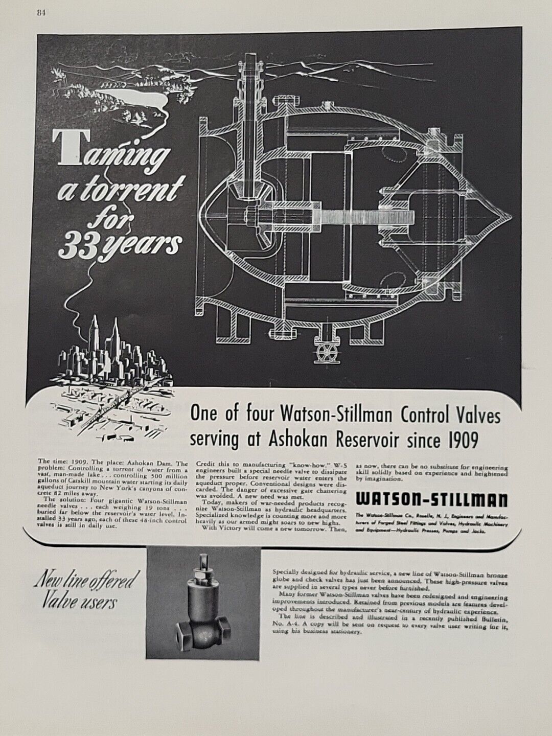 1942 Watson-Stillman Control Valves Fortune WW2 Print Ad Ashokan Reservoir