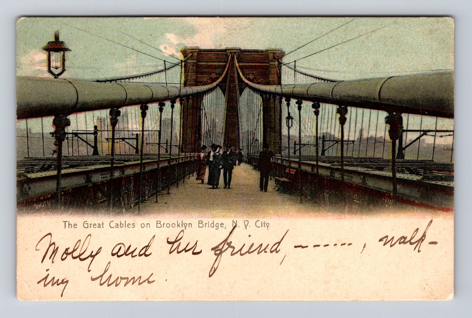 New York City NY-New York, Brooklyn Bridge, Great Cables, Vintage c1908 Postcard