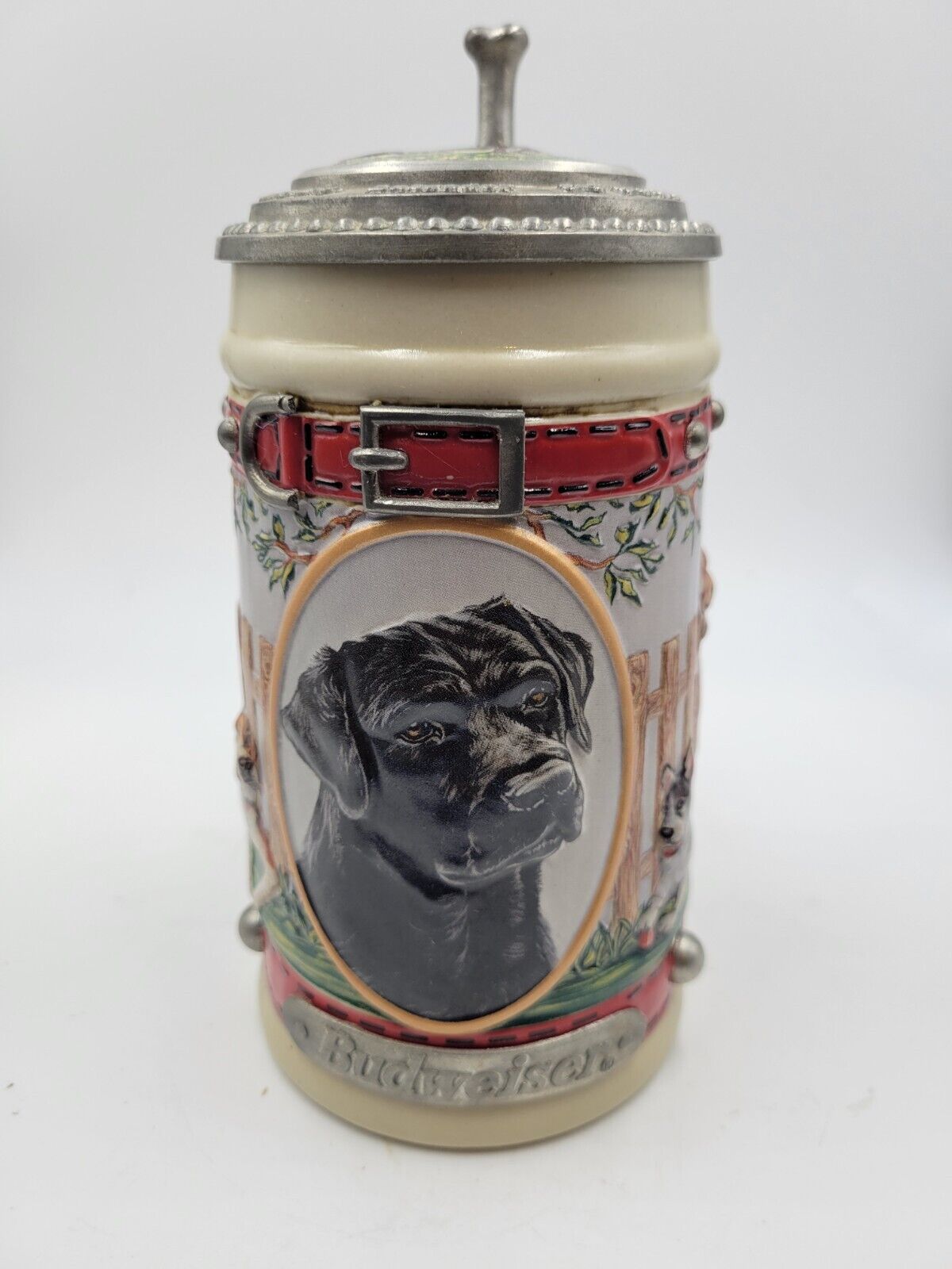 Budweiser Man\'s Best Friend Stein Mug With Lid Labrador Dog Certificate 