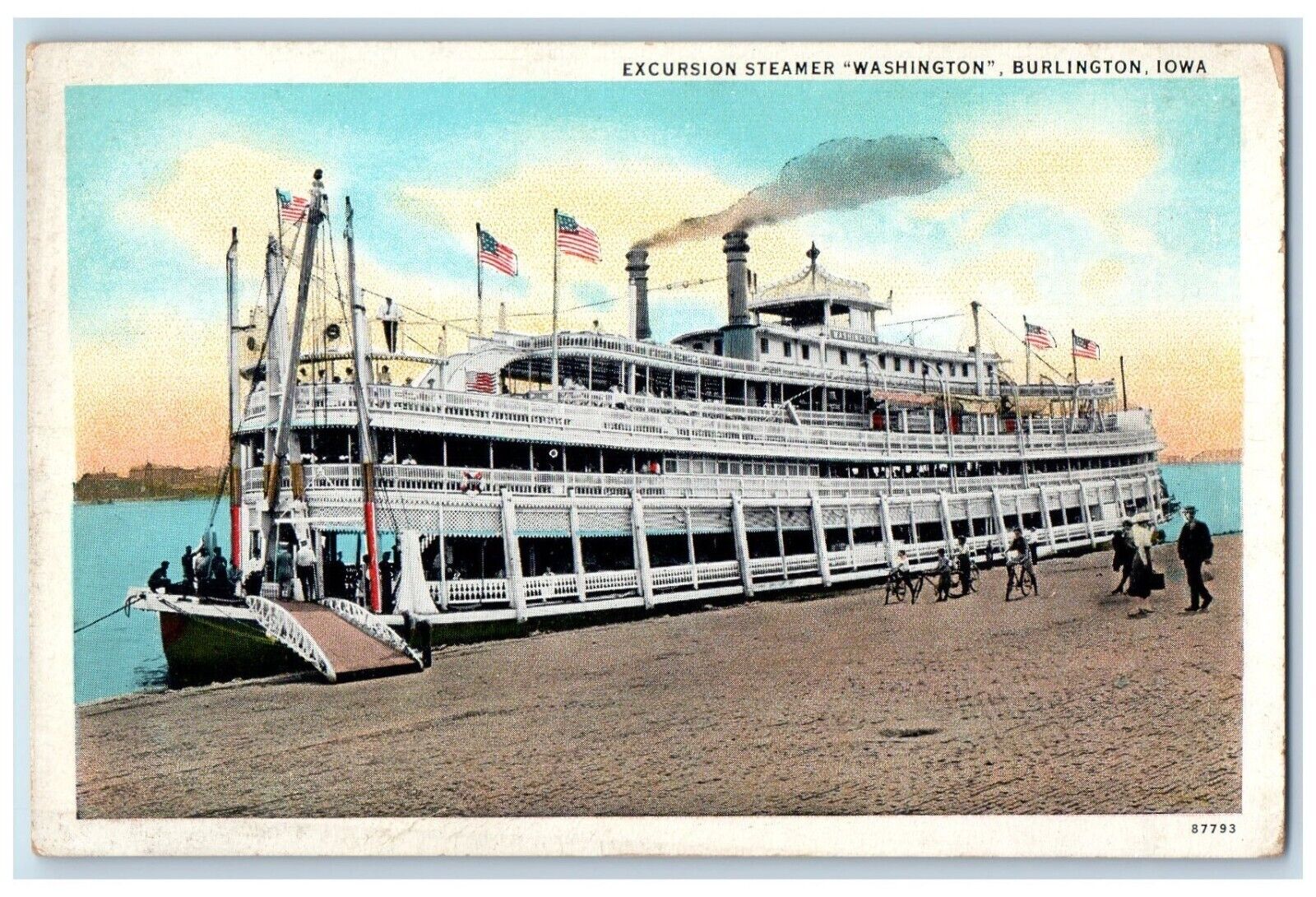 c1920\'s Excursion Steamer Washington Burlington Iowa IA Antique Postcard