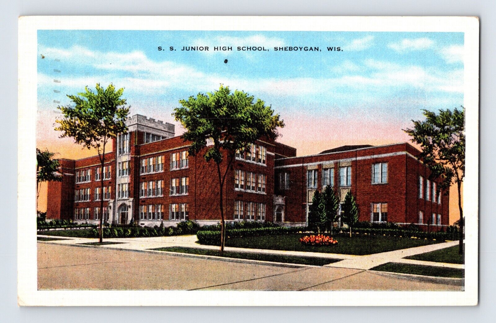 Postcard Wisconsin Sheboygan WI S.S. Junior High School 1944 Posted Linen