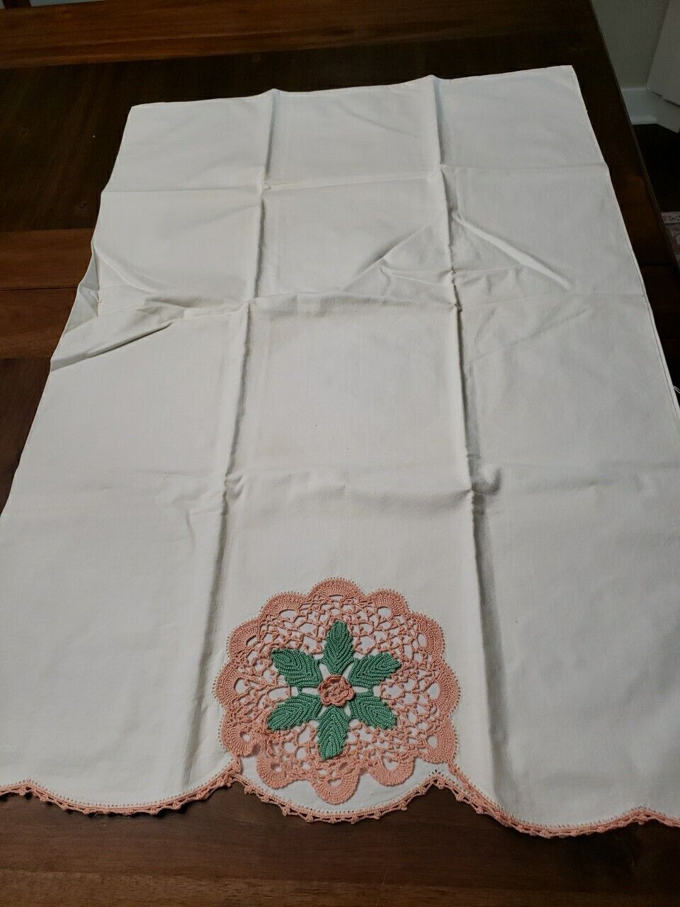 NEW 1 Vintage Handmade Crocheted Standard Cotton Pillowcase