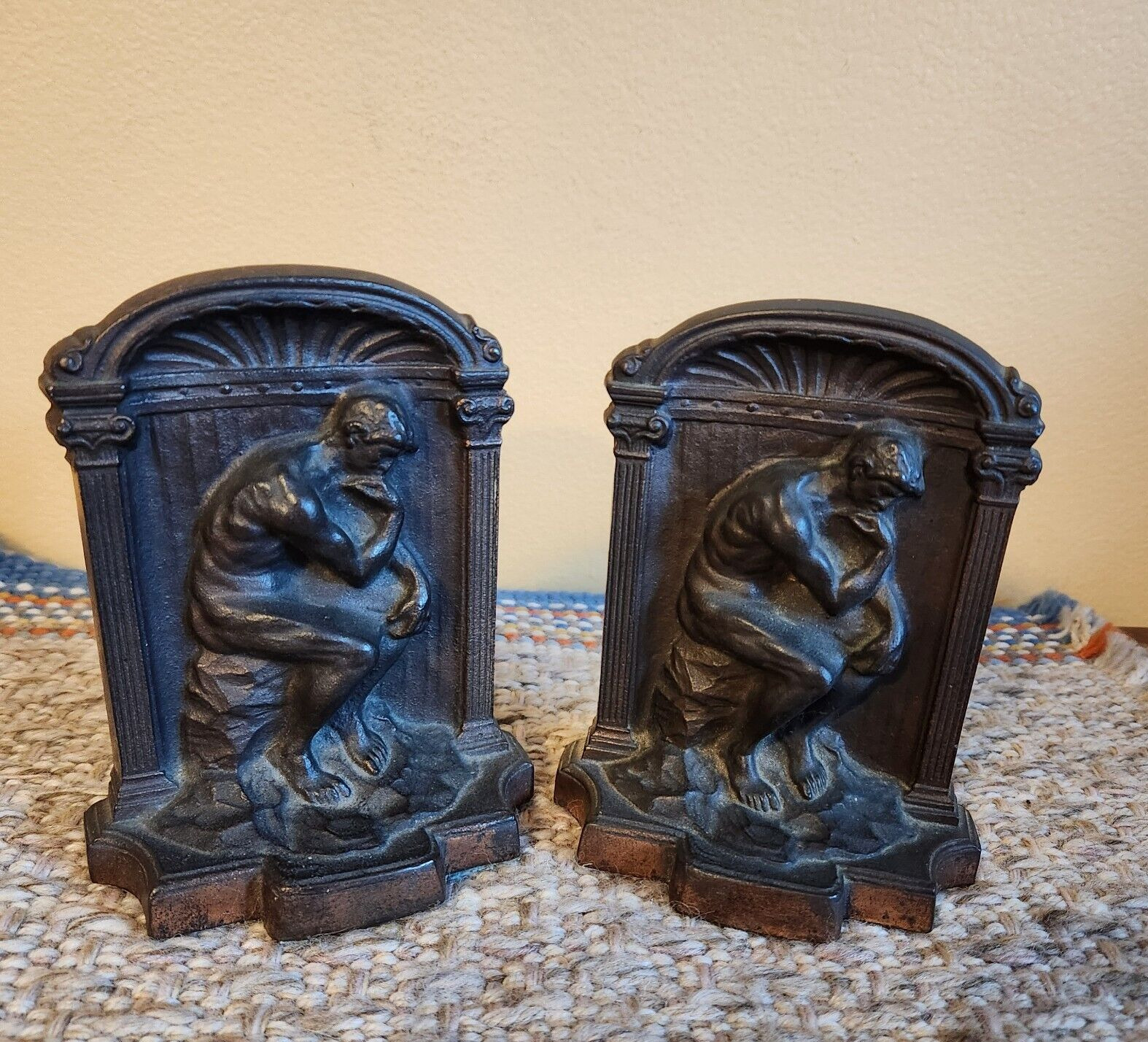 Vintage Rodin\'s The Thinker Cast Metal Iron Bookends