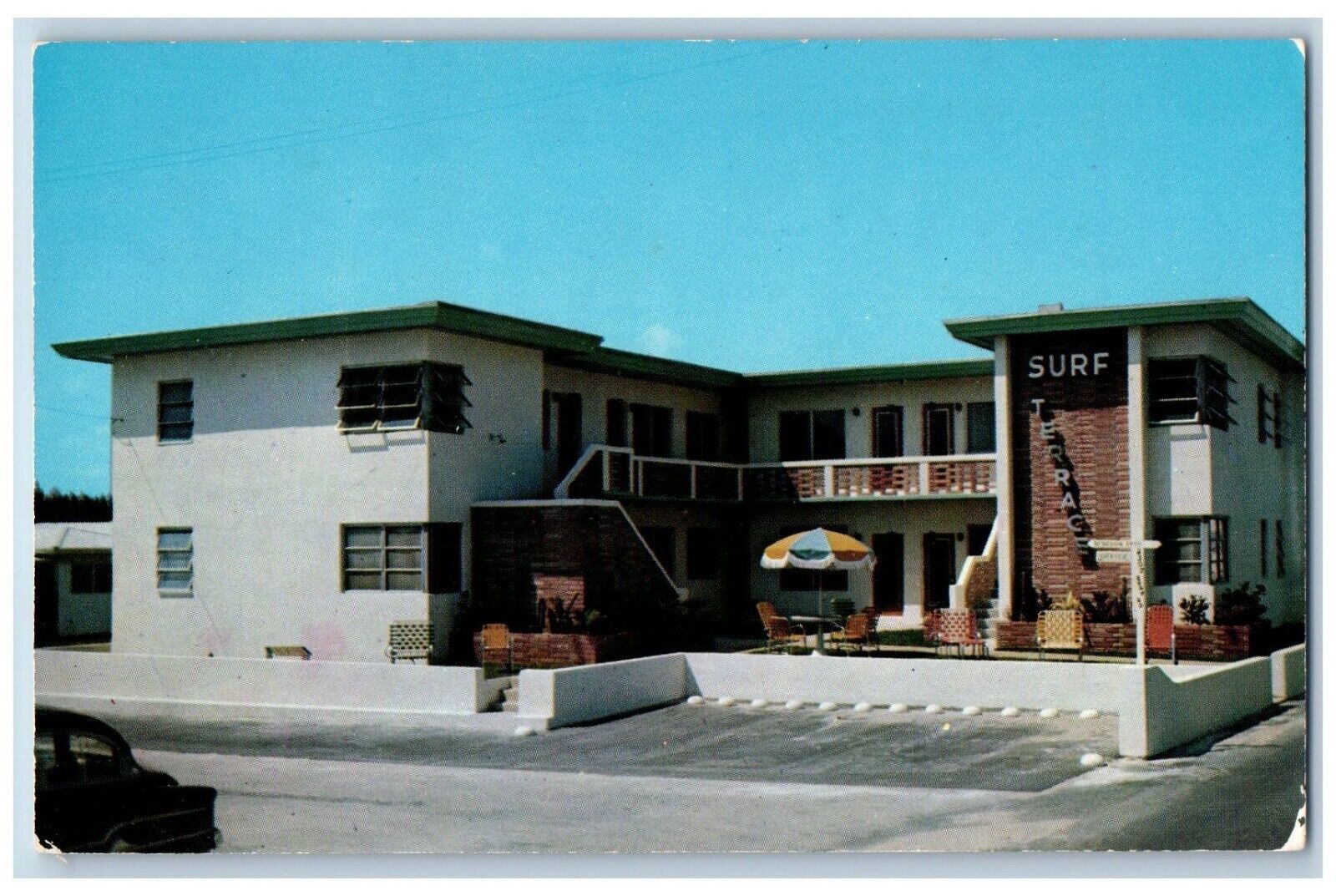Hollywood Beach Florida FL Postcard Surf Terrace Apartments Blue Atlantic 1960