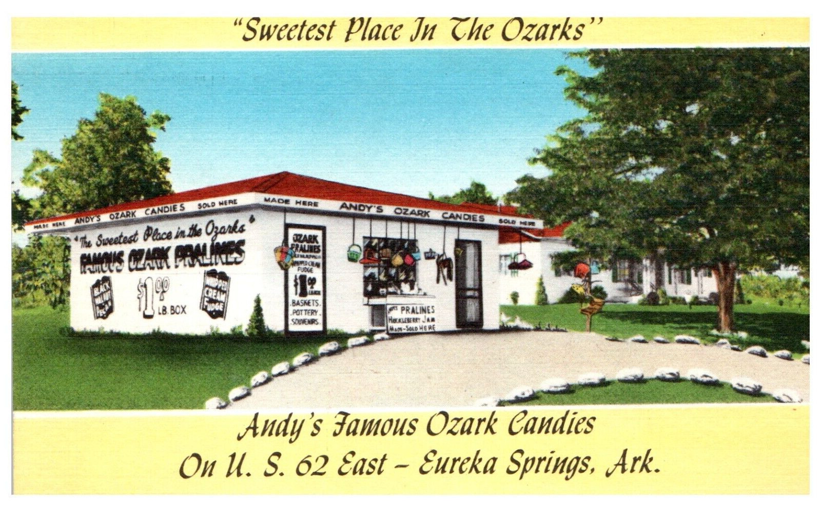 Eureka Springs, AR Arkansas, Andy\'s Famous Ozark Candies, Advertising Postcard