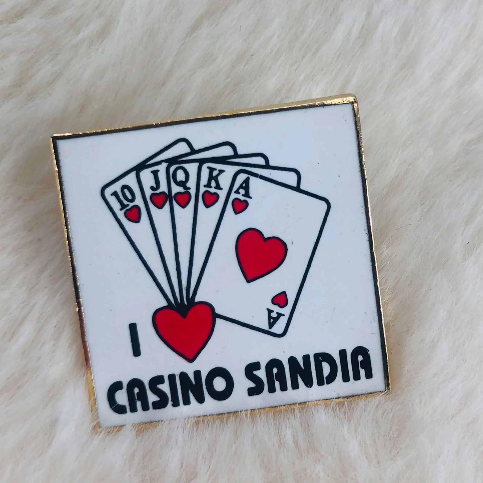 I Heart Love Casino Sandia Souvenir Enamel Lapel Pin w/ Royal Flush