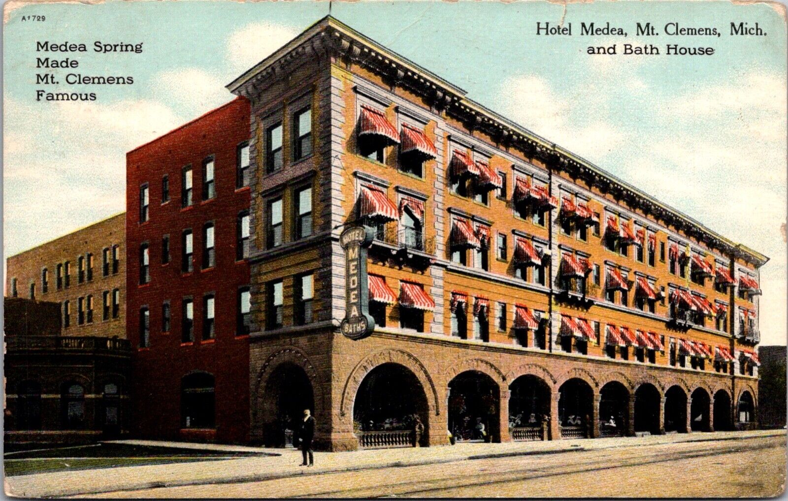 Postcard Hotel Medea and Bath House in Mt. Clemens, Michigan