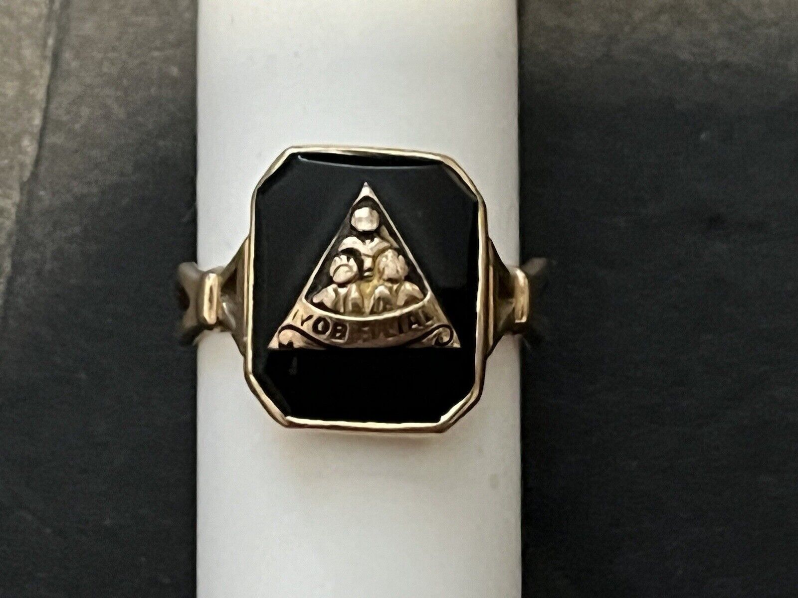 Vintage Iyob Filiae Daughters Of Freemason 10k Gold Onyx Masonic Ring 