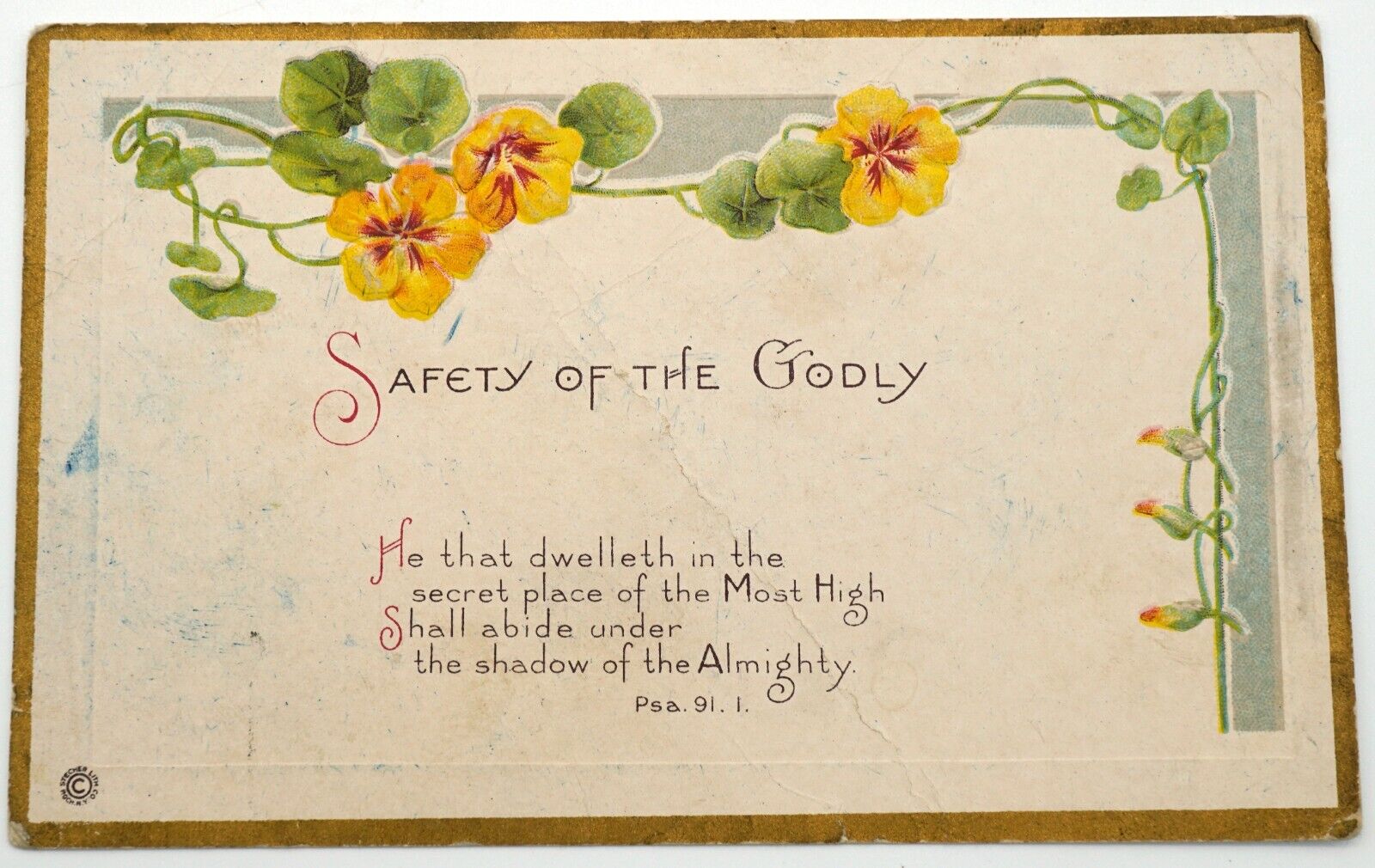 Antique Embossed Postcard Safety of the Godly Psalms 91:1