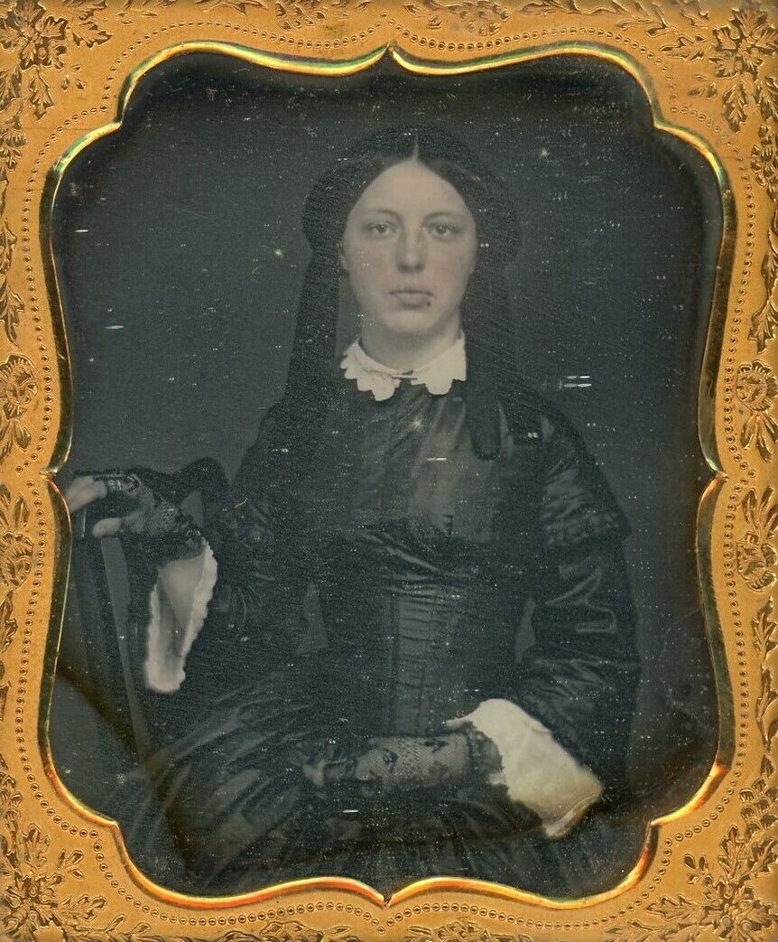 Pretty Young Woman Wearing Gloves Full Case (1/6 Plate Daguerreotype)