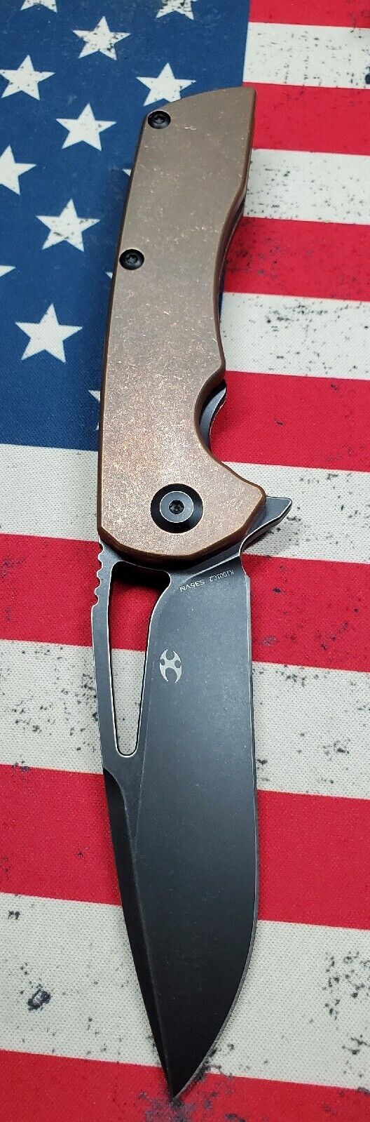 Kansept Kryo Folding Knife Anodized Copper Handle S35VN Black Plain Edge K1001C2