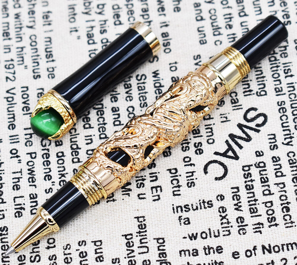 Jinhao Dragon King Vintage Roller Ball Pen Green Jewelry Metal Embossing Golden