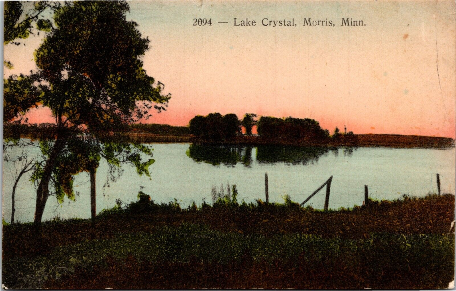 Vintage Postcard MN Stevens County Morris Sunset on Lake Crystal 1912 S110