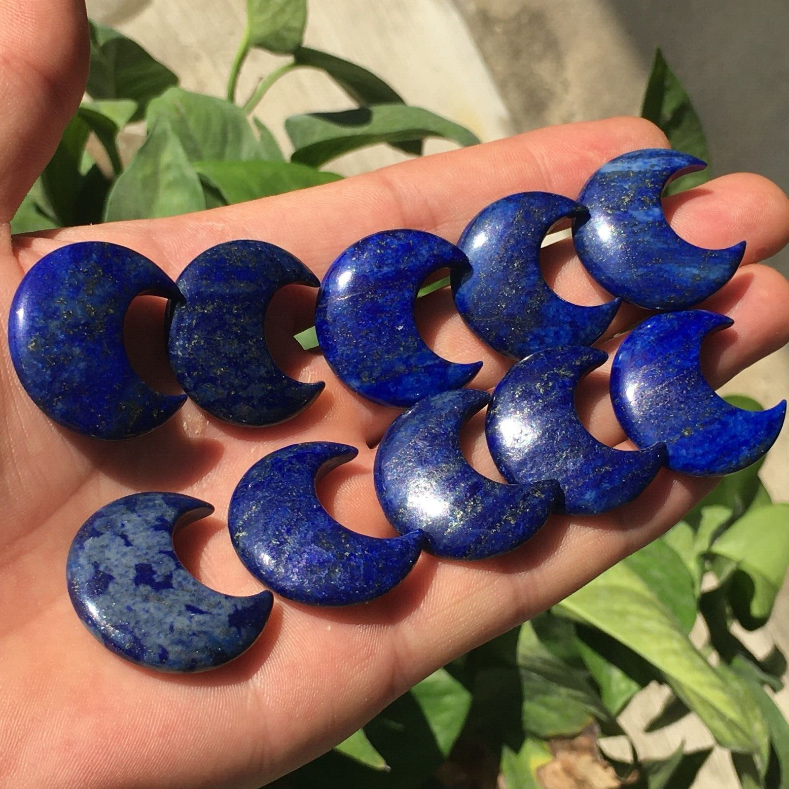 10pc Natural lapis lazuli jasper Quartz hand Carved moon crystal Reiki healing