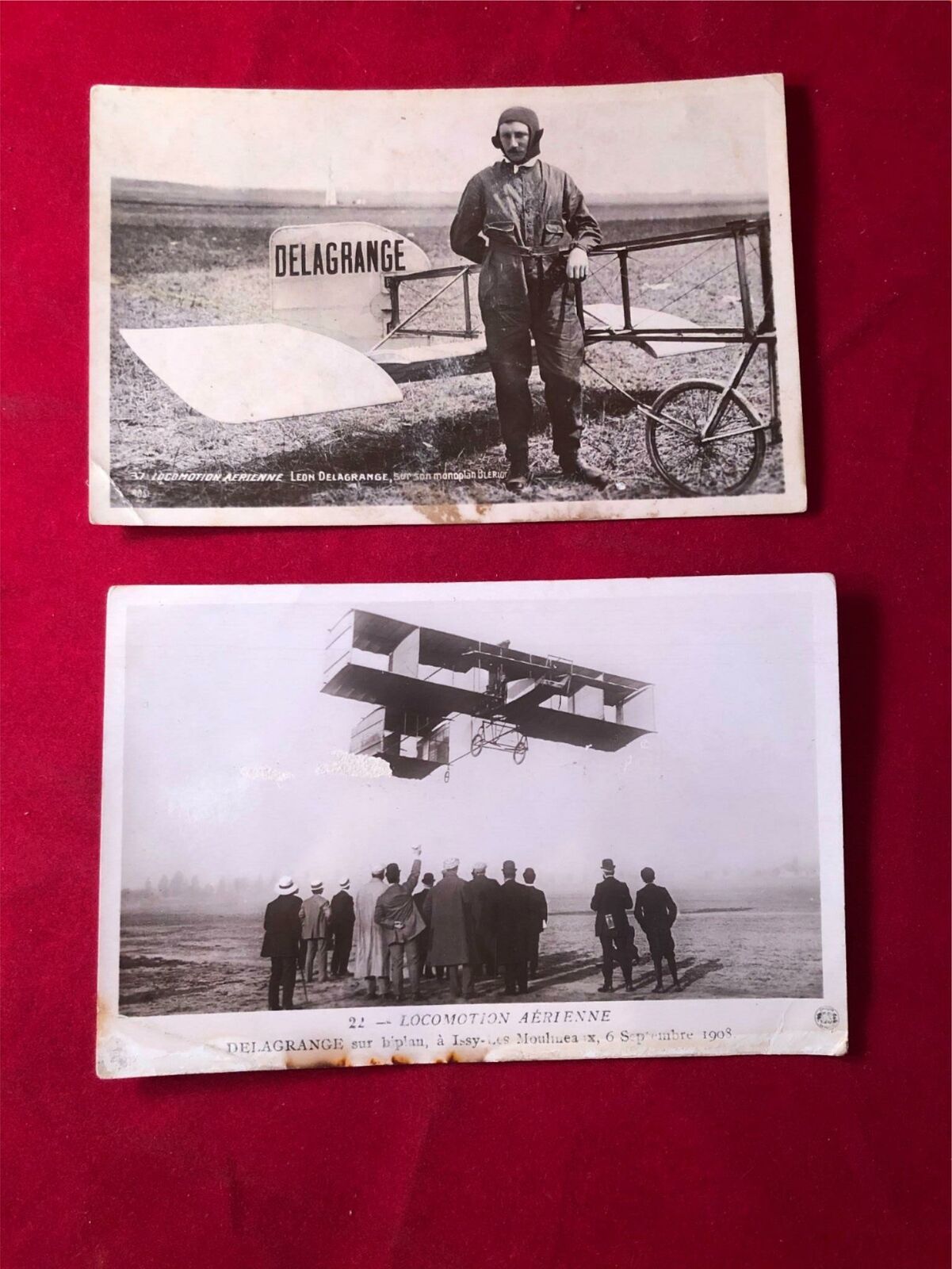 LOT X 2 Circa 1908 Leon Delagrange EARLY AIRPLANE BIPLANE RPPC Photo Postcards