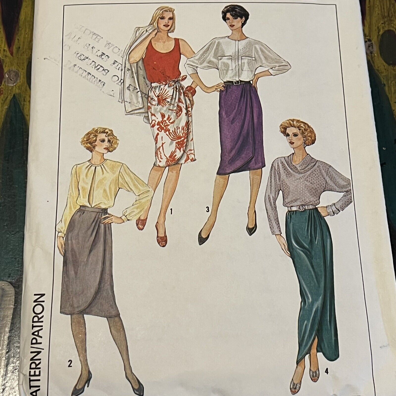 Vintage 1980s Simplicity 6972 Front Wrap Skirt 3 Lengths Sewing Pattern 8 UNCUT