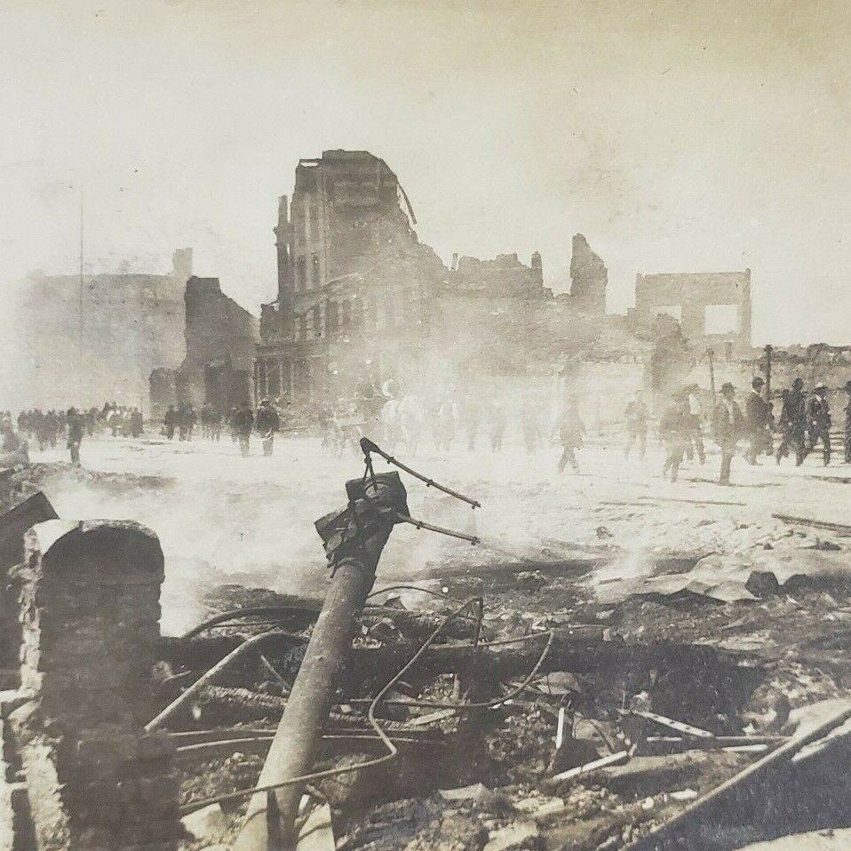 San Francisco Earthquake Fire 1906 Street Scene Ruins Buildings Stereoview H164