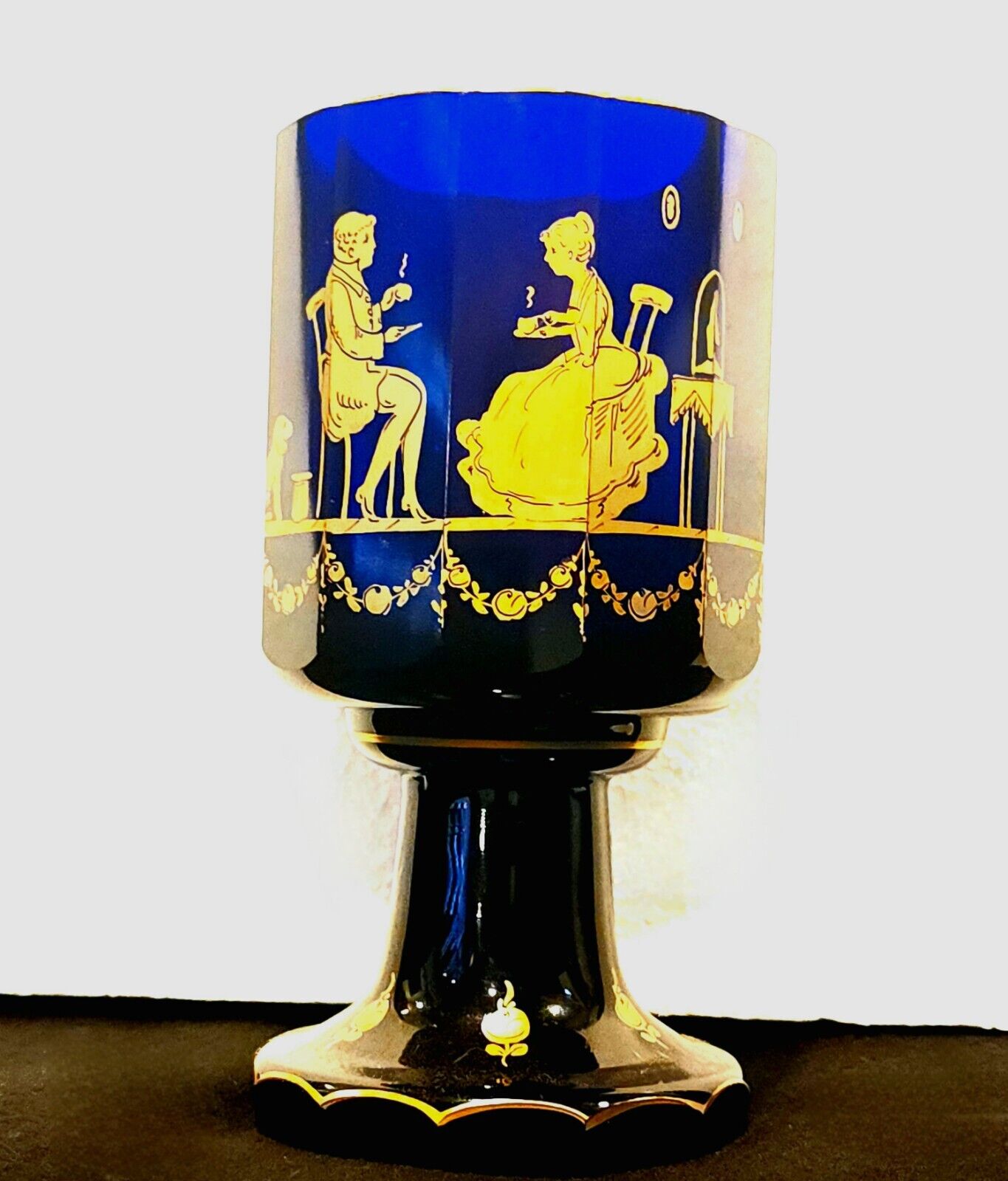 Imperial Russian Blue 24k Gold Gilt Decorate Glass Goblet 1800-1810 Rare Antique