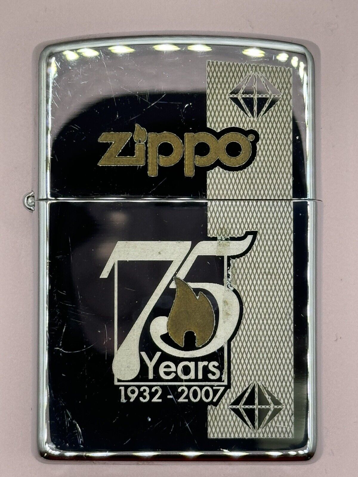 Vintage 2007 Zippo 75 Years High Polish Chrome Zippo Lighter NEW 1932-2007