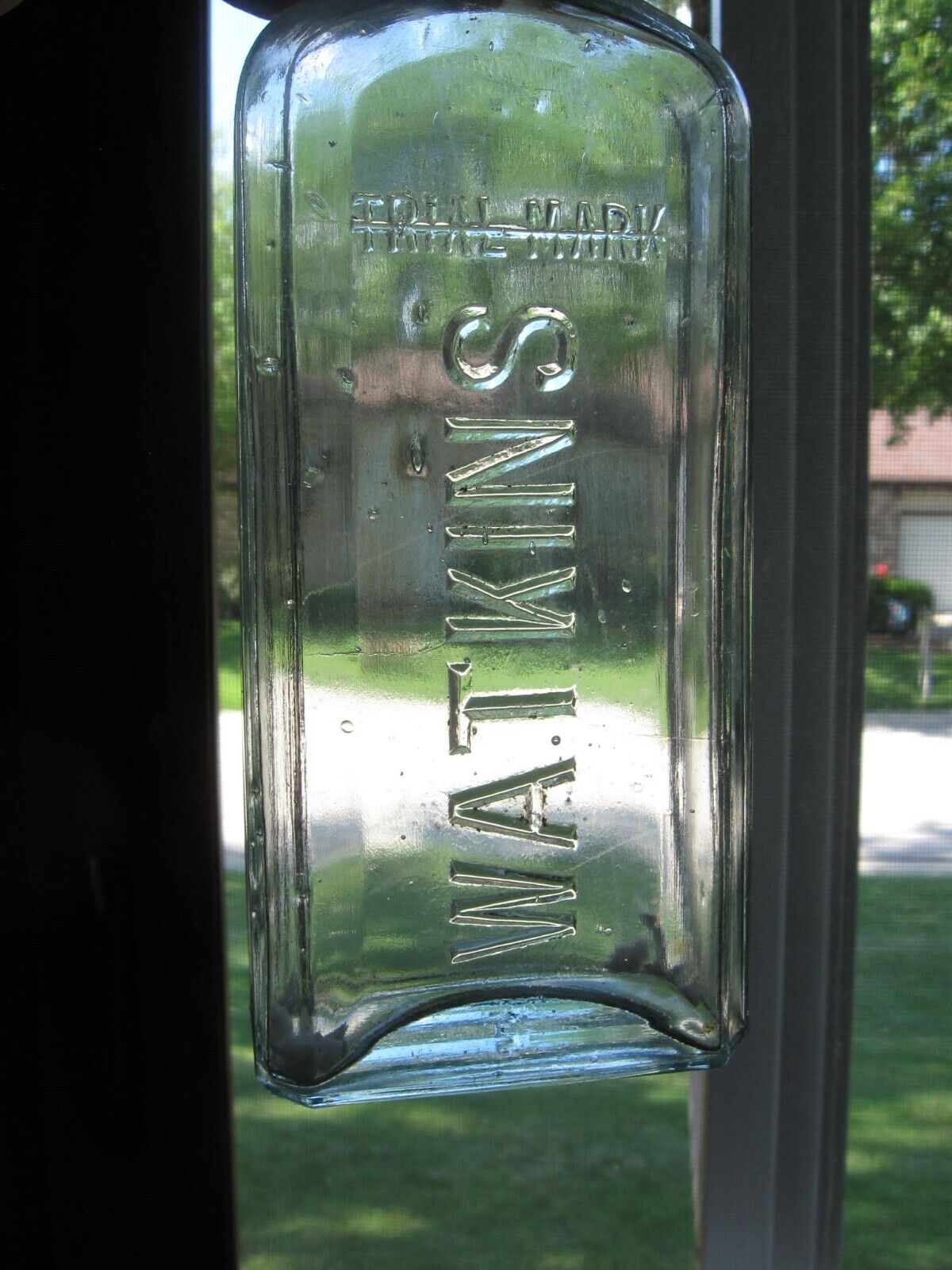 Antique Early WATKINS Aqua Glass Bottle 1870\'s Trial Mark No. 5 8 1/2\