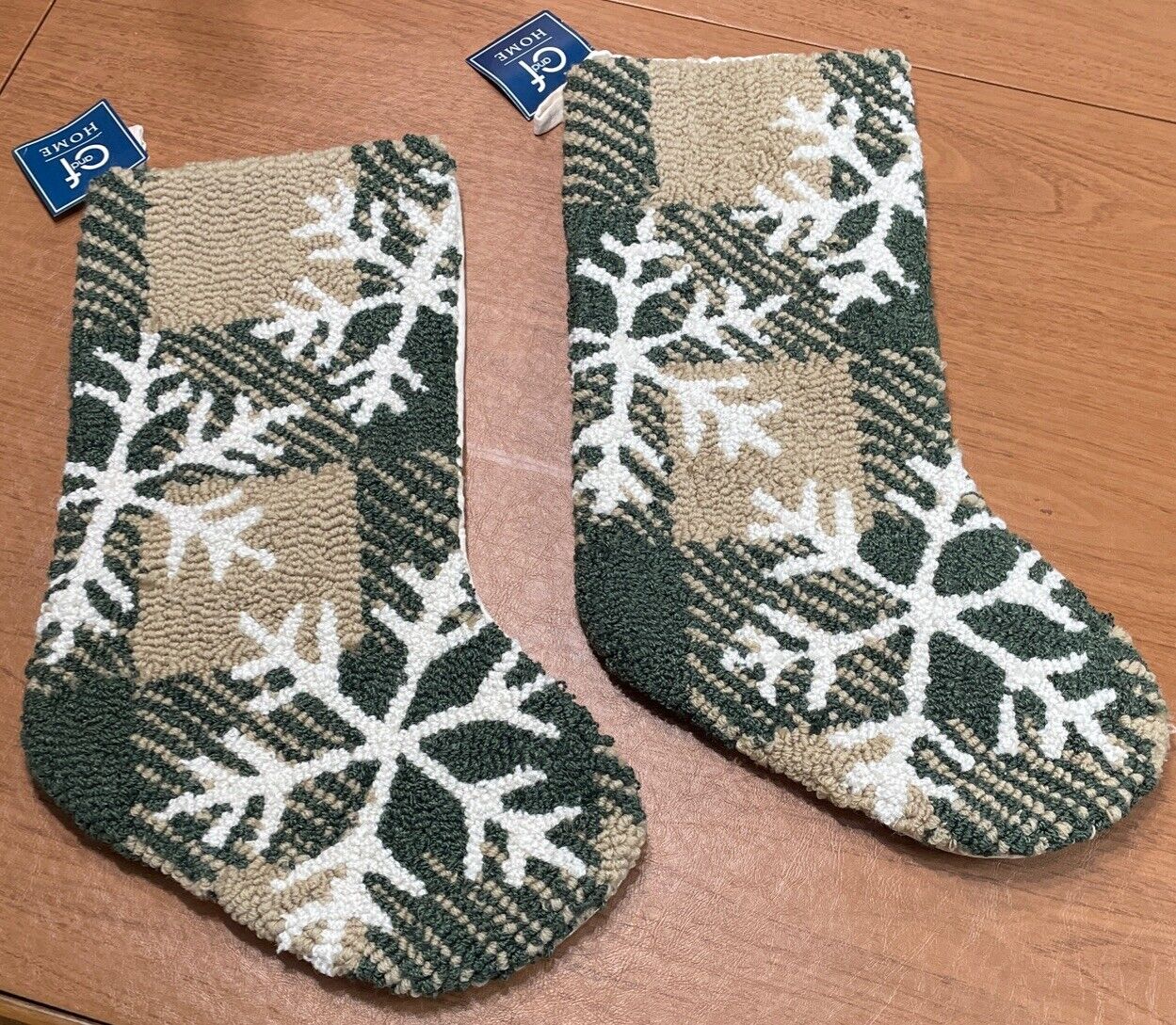 2 C&F Wool Needle Point Snowflake  Large 19” Long Christmas Holiday Stocking