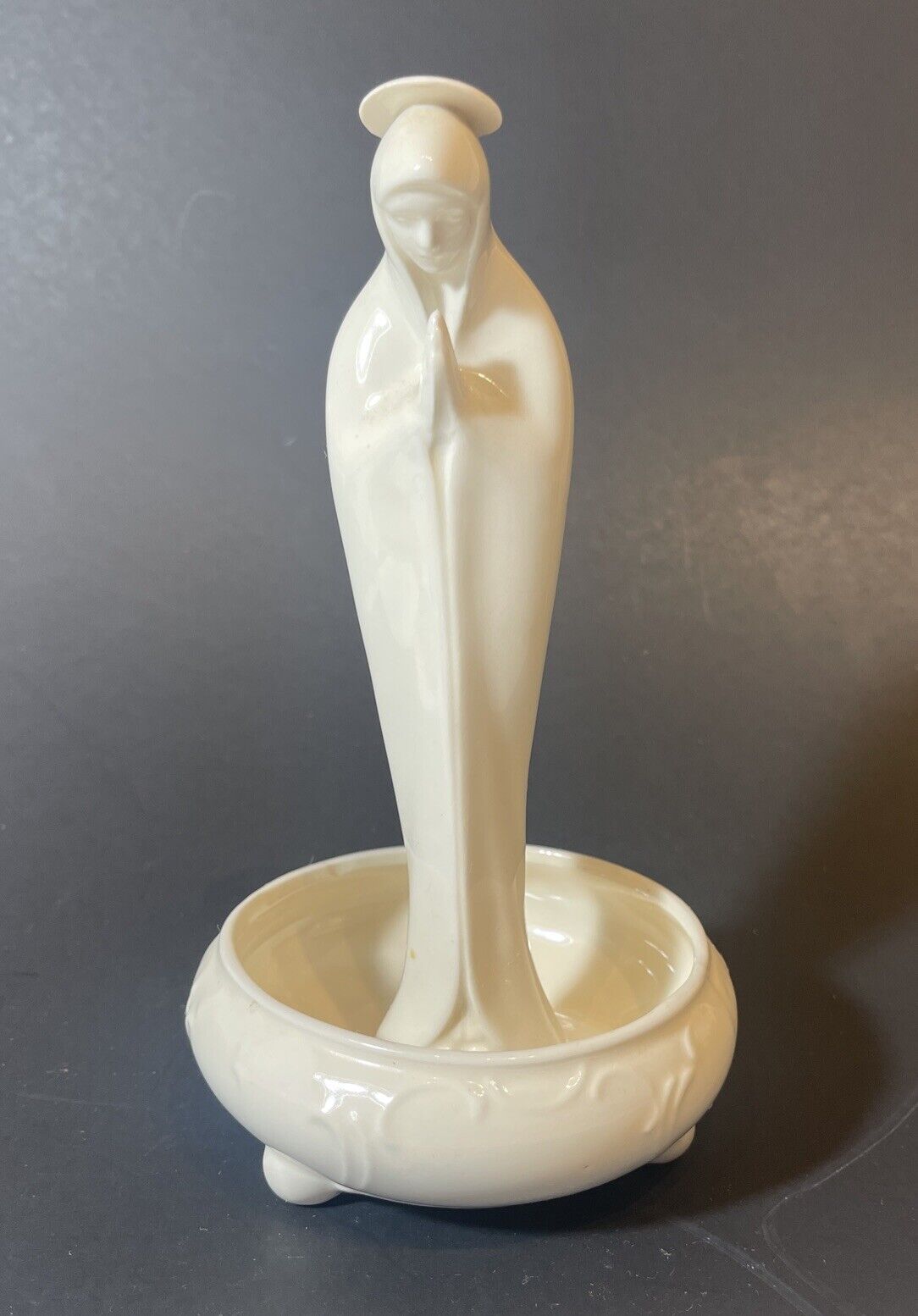 Vintage Virgin Mary Praying Porcelain Footed Bowl Planter Figurine Trinket Dish