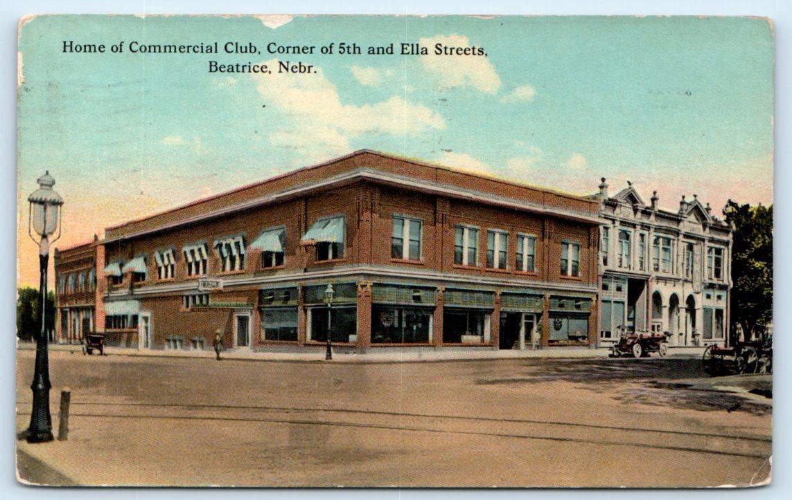 BEATRICE, NE Nebraska~ Street Scene COMMERCIAL CLUB Gage County 1912  Postcard