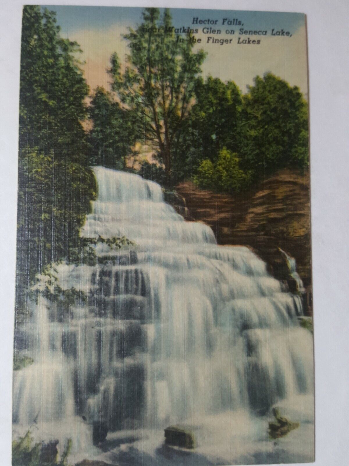 Vintage NEW YORK postcard  Hector Falls WATKINS Glen Seneca Lake 1940\'s linen