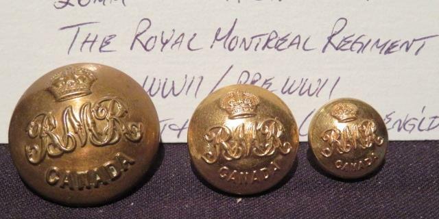 Royal Montreal Regiment Canada WWII/Pre-WWII Trio of JR Gaunt & Son Buttons