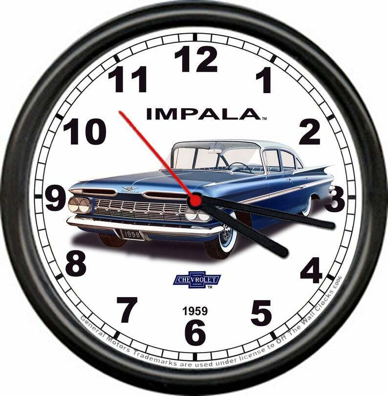 Licensed 1959 Blue Impala 4 Door Muscle Car General Motors Retro Sign Wall Clock