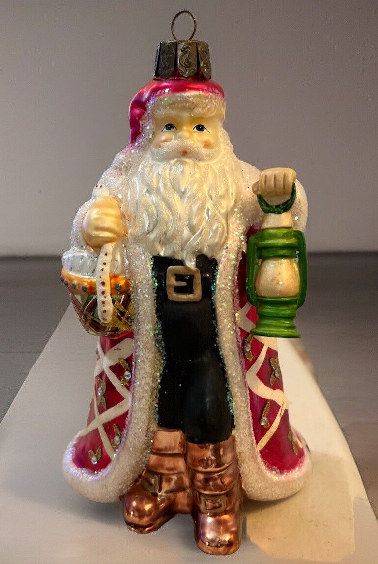 Vtg 2010 Large Numbered Waterford Santa Claus Blown Glass Ornament Rhinestones 