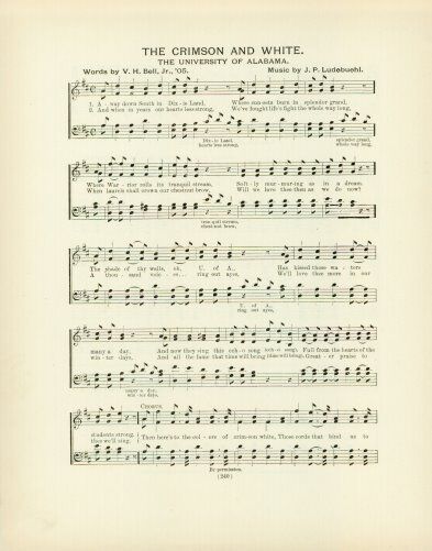 UNIVERSITY OF ALABAMA Antique Song Sheet c 1906 