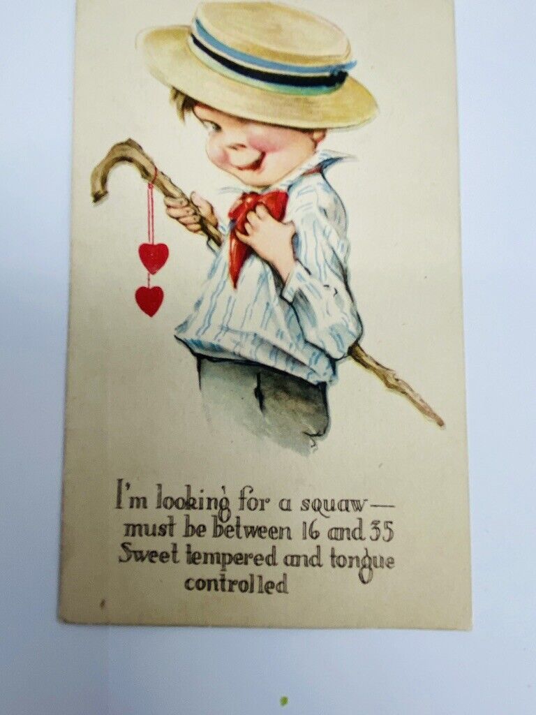 Victorian VTG Antique Postcard Valentine\'s Day Looking for Squaw Tongue Control