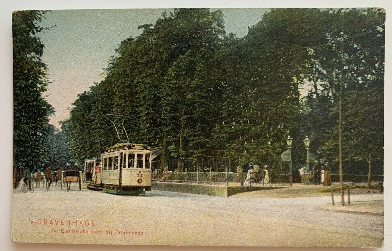 c1900s Netherlands Postcard The Hague Promenade Electric Tram trolley streetcar