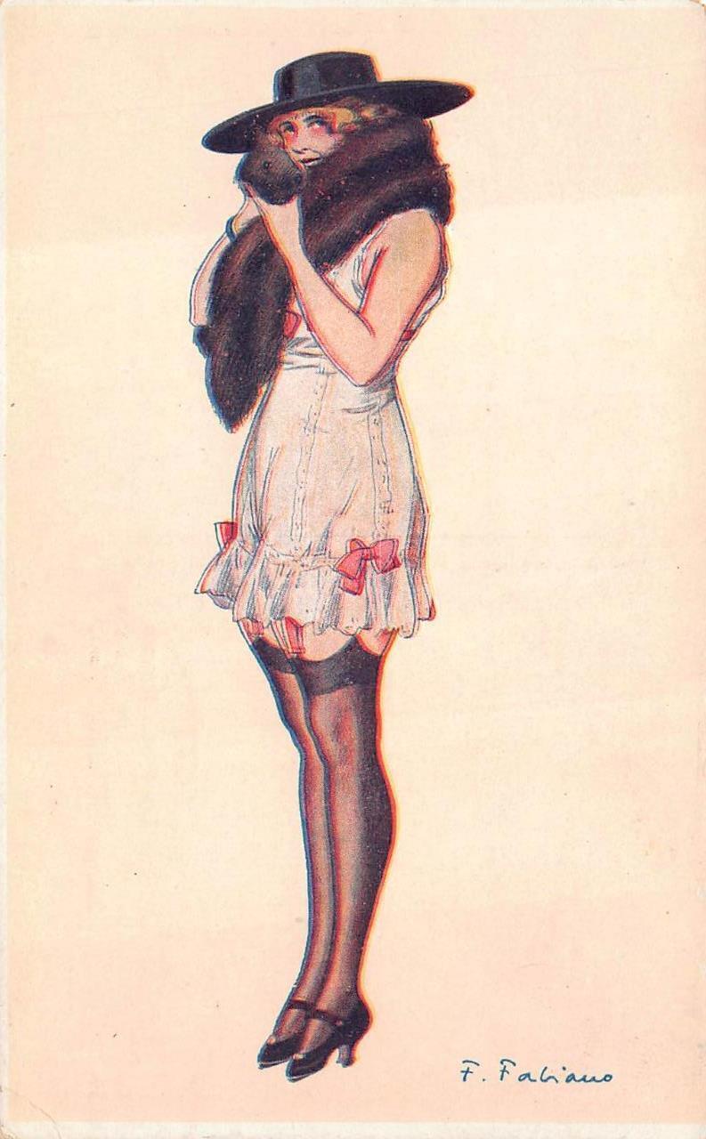 WOMAN ARTIST SIGNED F. FABIANO FRANCE GLAMOUR POSTCARD (c. 1910)