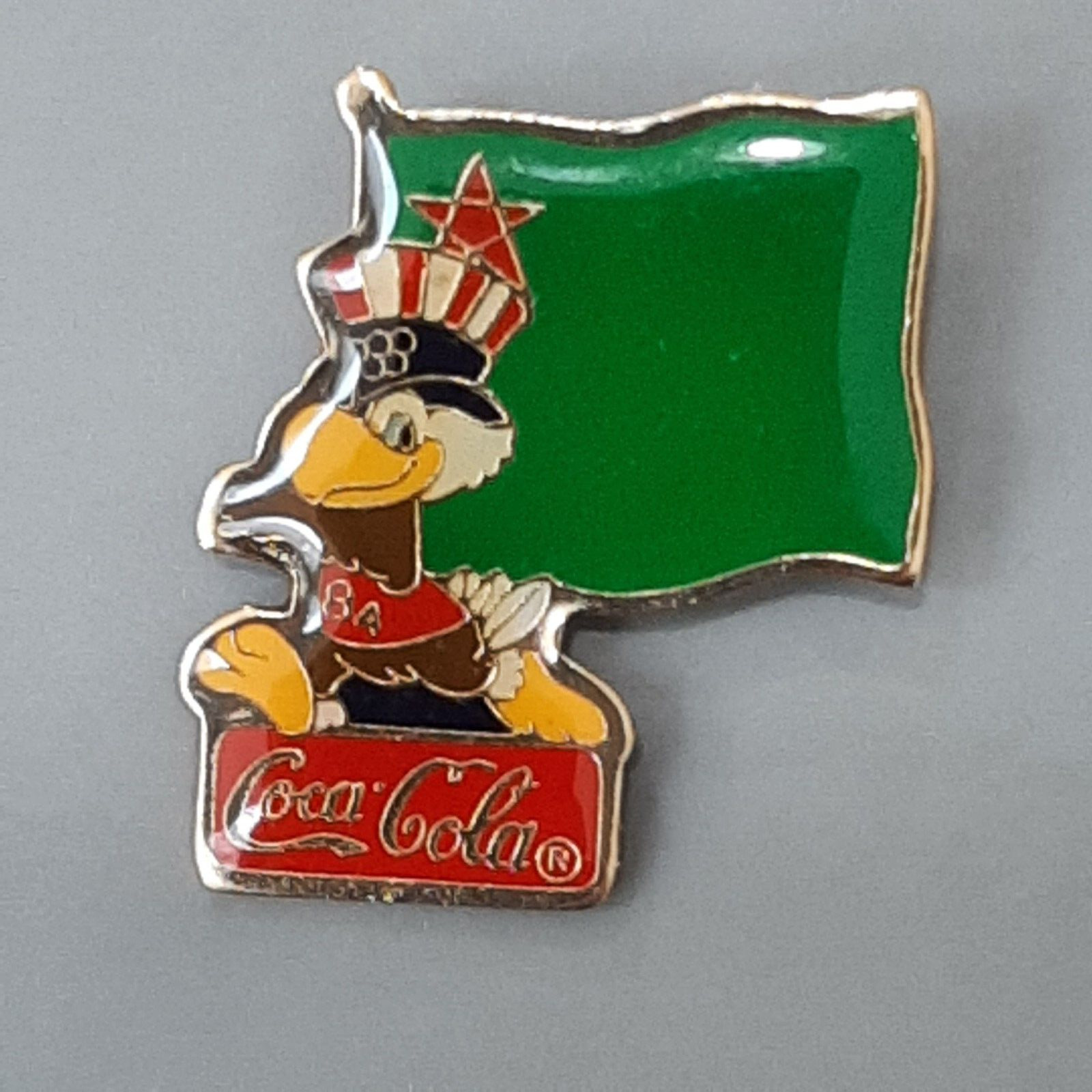 Coca Cola Pin Benin 1984 Olympics  Flag Pin Sam Eagle Mascot Los Angeles
