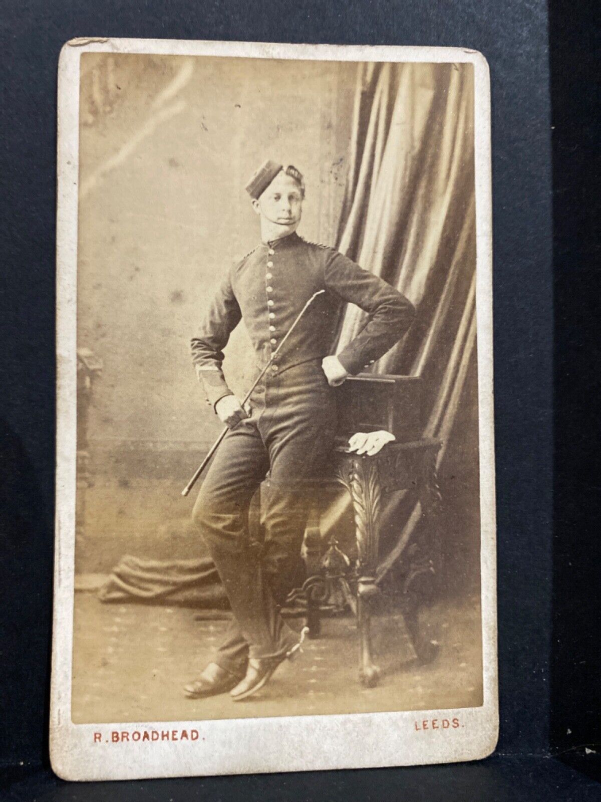 Antique military cdv handsome young man soldier in uniform by Broadhead of Leeds