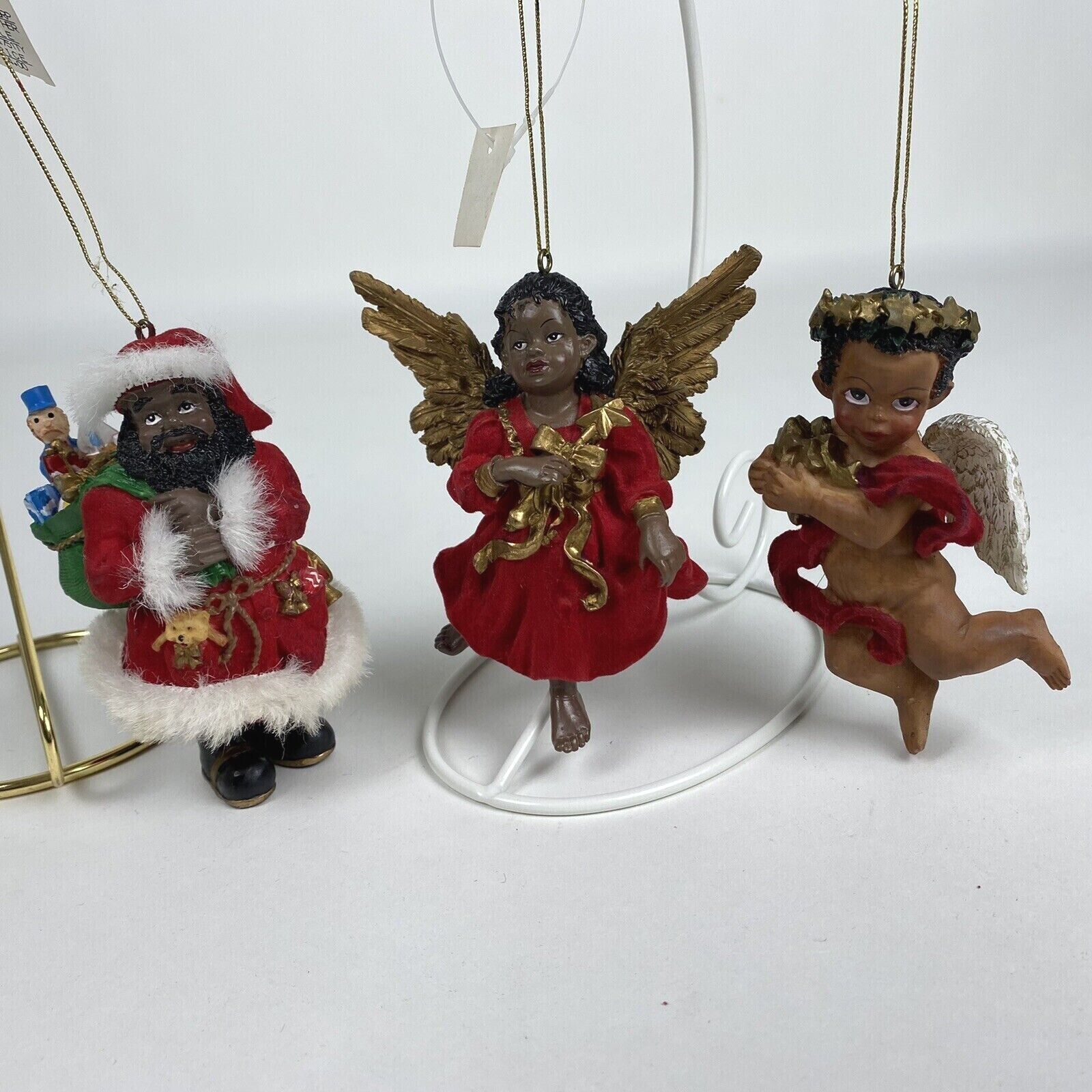 Vtg Dillards Set of 3 Christmas Ornaments African American Santa Clause Angels