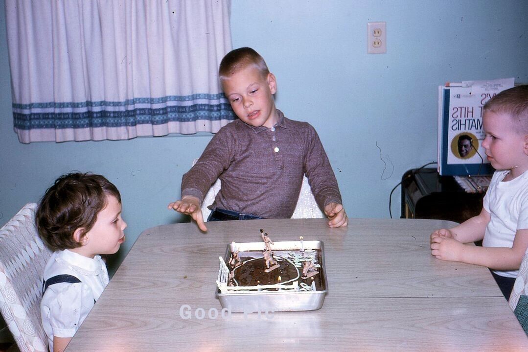#WE14 - Vintage 35mm Slide Photo- Birthday Party- Cake- Boys- 1964