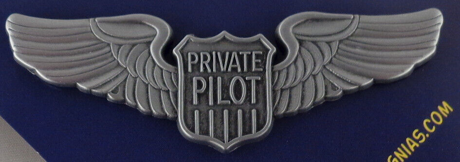 PRIVATE PILOT Wings uniform pin LARGE antique silver
