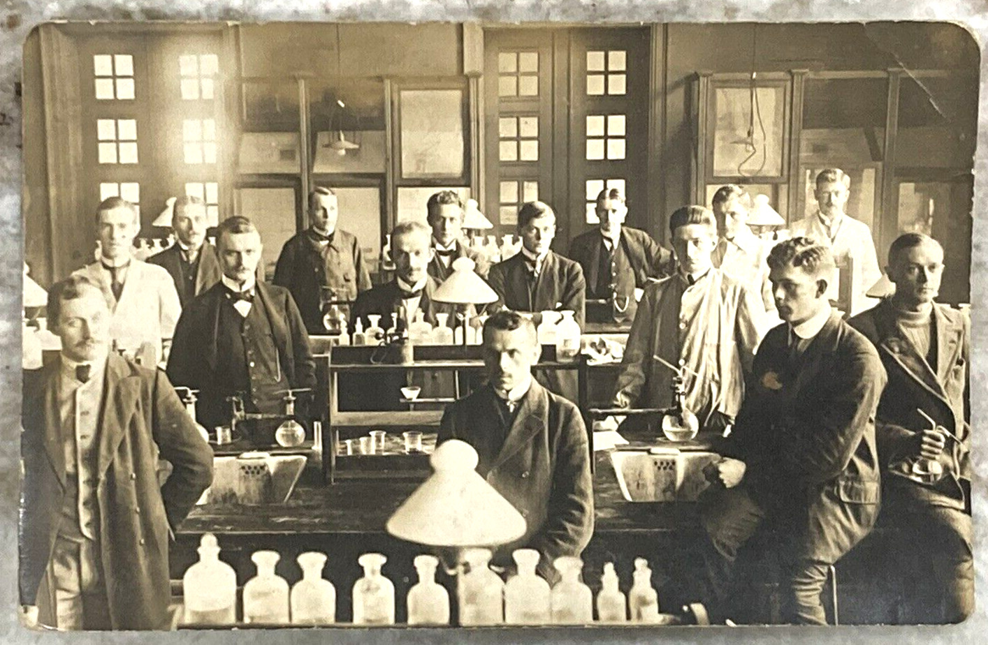 Early 1900\'s Medical Chemistry Laboratory Class Room Medicine RPPC Postcard 2244
