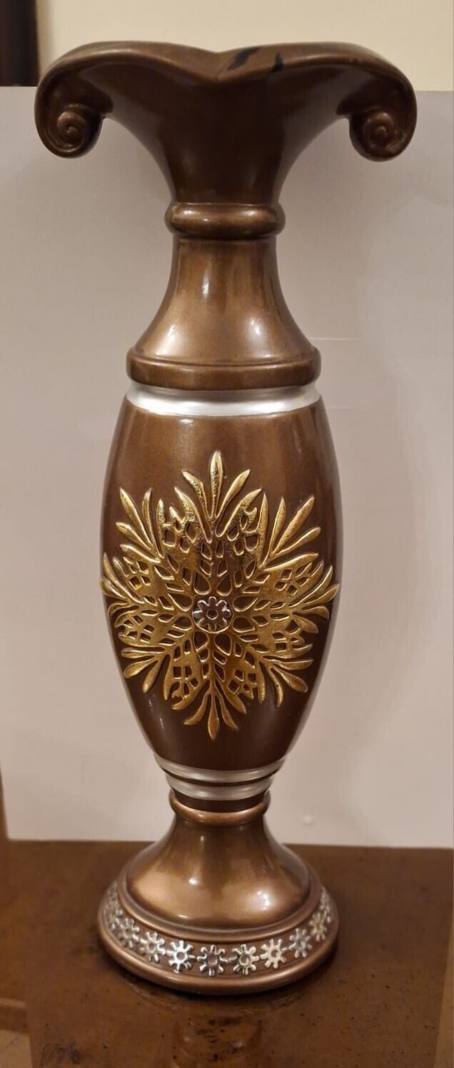 Hand made Vintage Vase painted Gold Floral