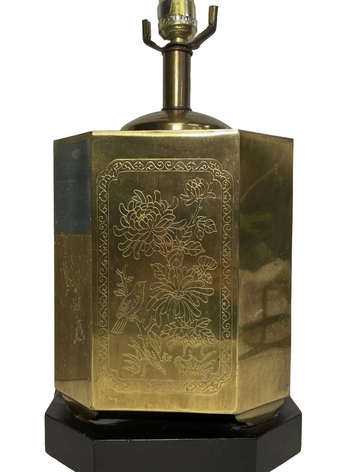 TEA CADDY vtg wildwood brass ginger jar table lamp ikebana chinese japanese