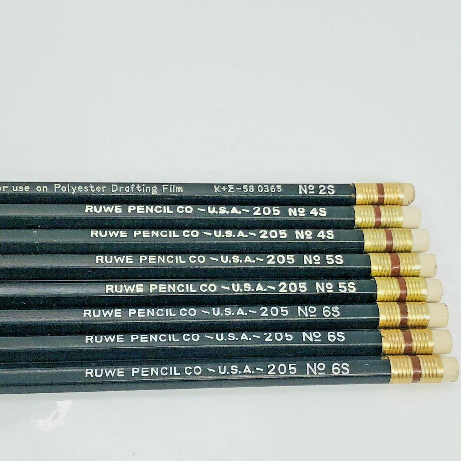 Vintage Ruwe Pencil Co Drafting Film Pencils 205 4S 5S 6S Made USA Lot of 8