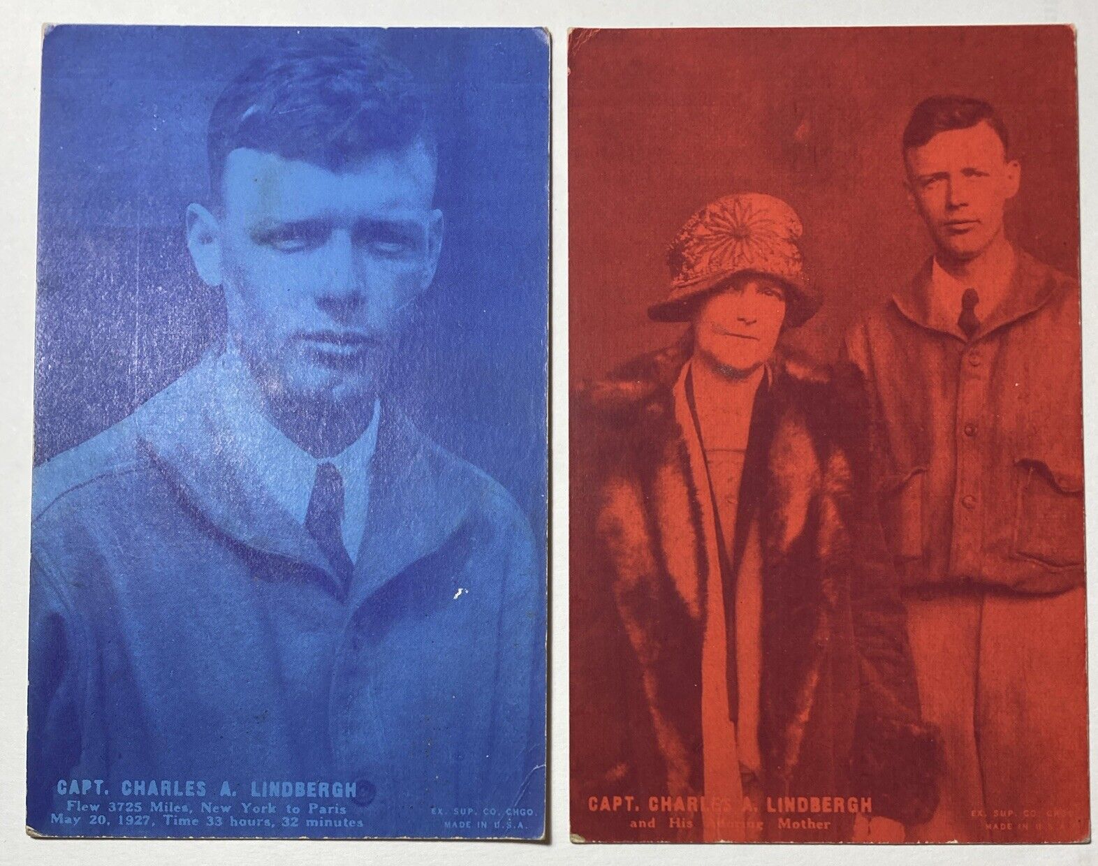 2 Original Exhibit Postcards CAPT. CHARLES A. LINDBERGH